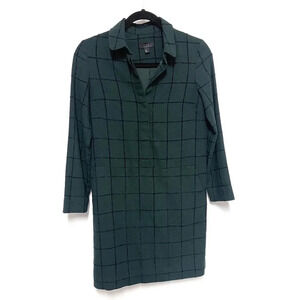 COS Windowpane Plaid Button Down Shirt Dress - Business Casual Knee Length